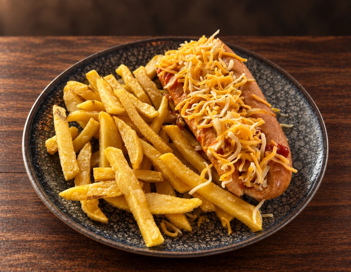 Perrito caliente con queso y patatas